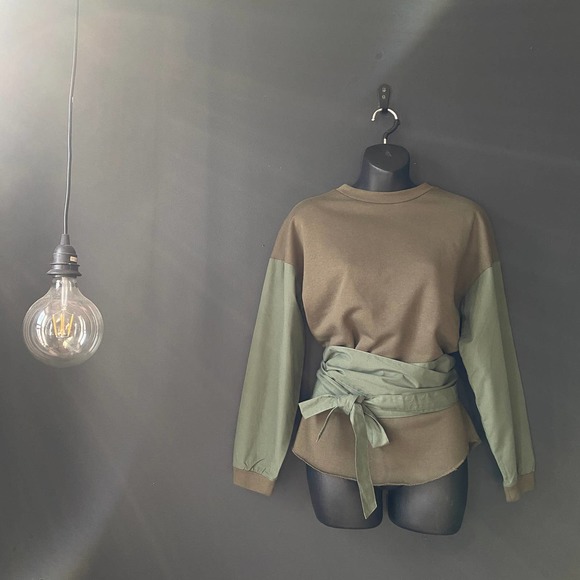 MOUSSY Shash Belt Sweatshirt Army Green Size Small - Picture 4 of 14